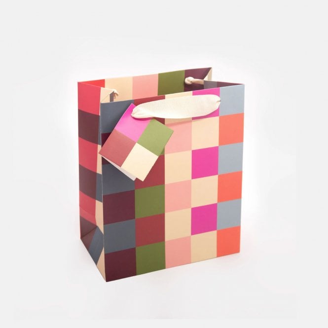 Caroline Gardner Colourful Geo Check Medium Gift Bag