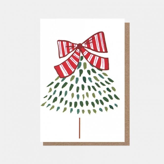 Caroline Gardner Dashed Christmas Tree with Red Bow Cards Pack of 10