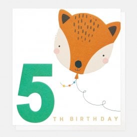 Fox Balloon 5th Birthday Card