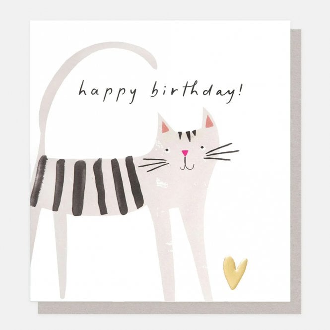 Caroline Gardner Grey Cat With Heart Birthday Card