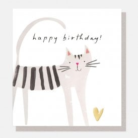 Grey Cat With Heart Birthday Card