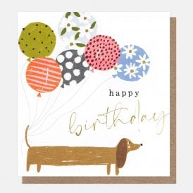 Happy Birthday Sausage Dog with Balloons Card
