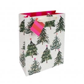 Large Merry Xmas Gold Text Bunting & Trees Gift Bag