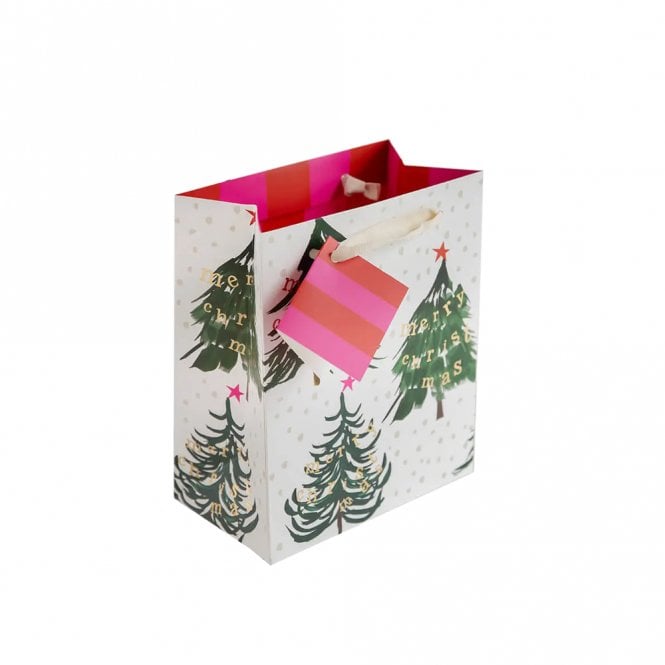 Caroline Gardner Medium Merry Xmas Gold Text Bunting & Trees Gift Bag