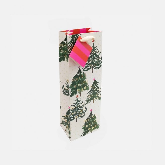 Caroline Gardner Merry Xmas Gold Text Bunting & Trees Bottle Bag