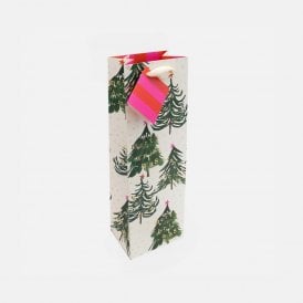 Merry Xmas Gold Text Bunting & Trees Bottle Bag