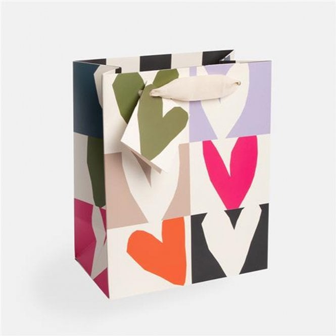 Caroline Gardner Multi Checkmate Heart Print Medium Gift Bag