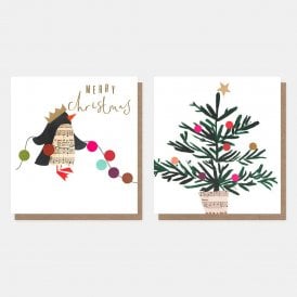 Music Notes Collage Penguin & Tree Pack of 8 Charity Cards
