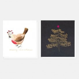 Painted Robin & Gold Tree Pack of 8 Charity Cards