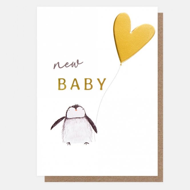 Caroline Gardner Penguin Heart Balloon New Baby Card