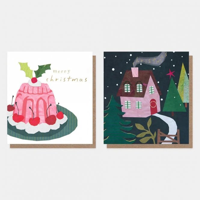 Caroline Gardner Pink Blancmange and Collage House Pack of 8 Charity Cards
