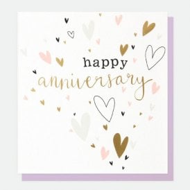 Pink & Gold Hearts Happy Anniversary Card