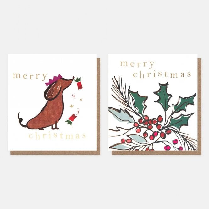 Caroline Gardner Sausage Dog & Holly Berries Pack of 8 Charity Cards
