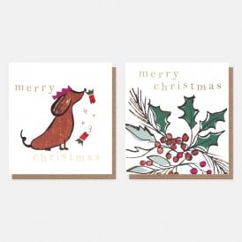 Sausage Dog & Holly Berries Pack of 8 Charity Cards