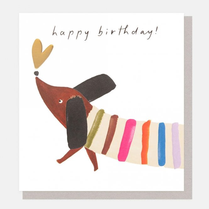 Caroline Gardner Sausage Dog In Stripy Jumper Birthday Card