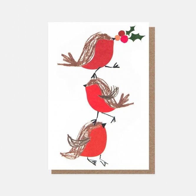 Caroline Gardner Stacked Robin with Holly Christmas Cards Pack of 10