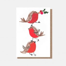 Stacked Robin with Holly Christmas Cards Pack of 10