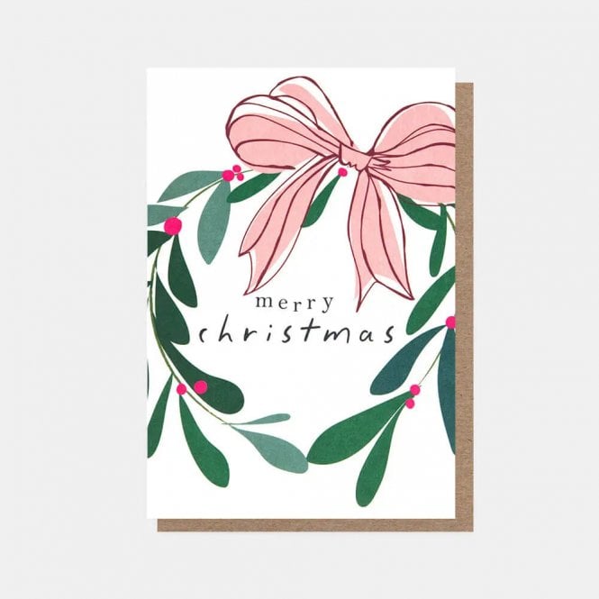 Caroline Gardner Wreath with Pink Bow Pack of 10 Christmas Cards