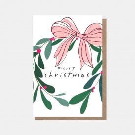 Wreath with Pink Bow Pack of 10 Christmas Cards
