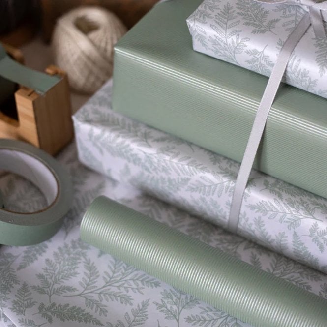 Cascayde Green with Fine Silver Lines Wrapping Paper Roll 5m