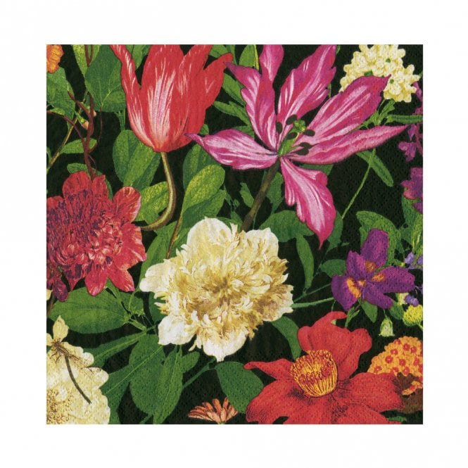 Caspari Dutch Floral Black Lunch Napkins
