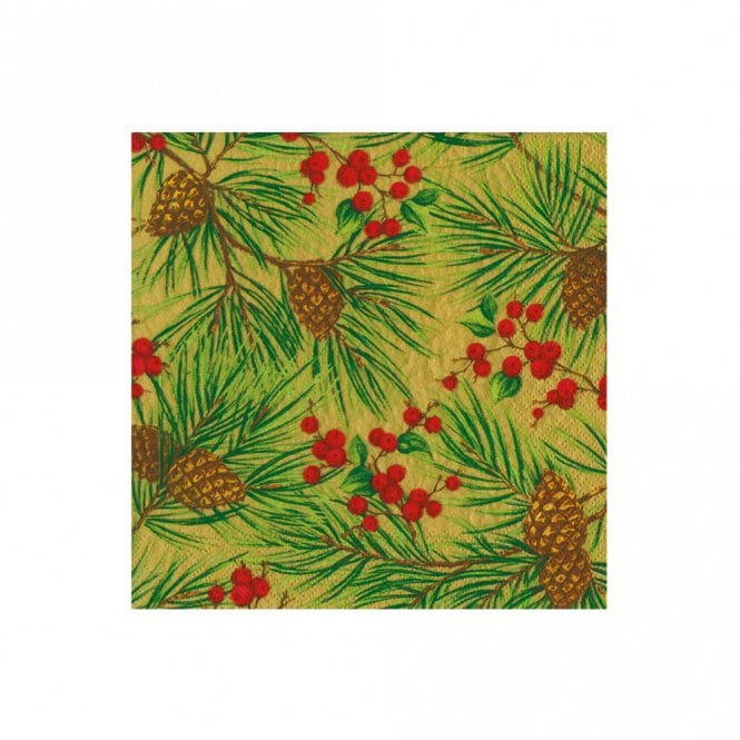 Caspari Evergreen & Berries Cocktail Napkins