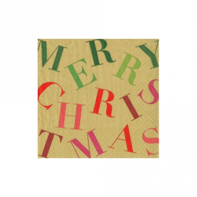 Caspari Merry Christmas Gold Cocktail Napkins