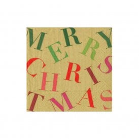 Merry Christmas Gold Cocktail Napkins