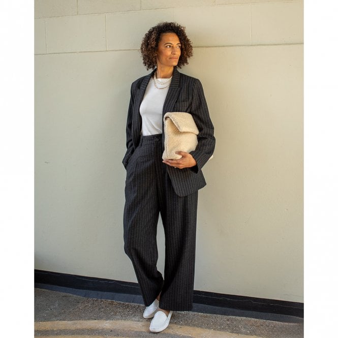 Chalk UK Judith Dark Charcoal Pinstripe Trousers