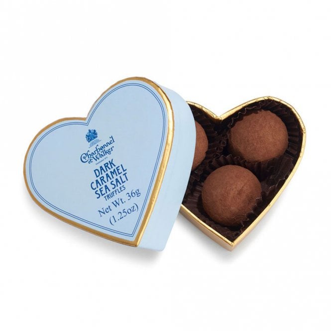 Charbonnel et Walker Blue Mini Heart Dark Sea Salt Caramel Chocolate Truffles