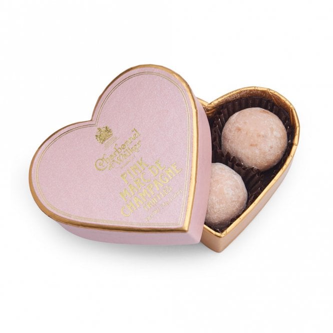 Charbonnel et Walker Pink Mini Heart Milk Marc De Champagne Chocolate Truffles