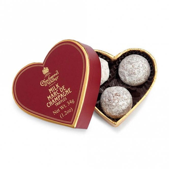 Charbonnel et Walker Red Mini Heart Milk Marc De Champagne Chocolate Truffles