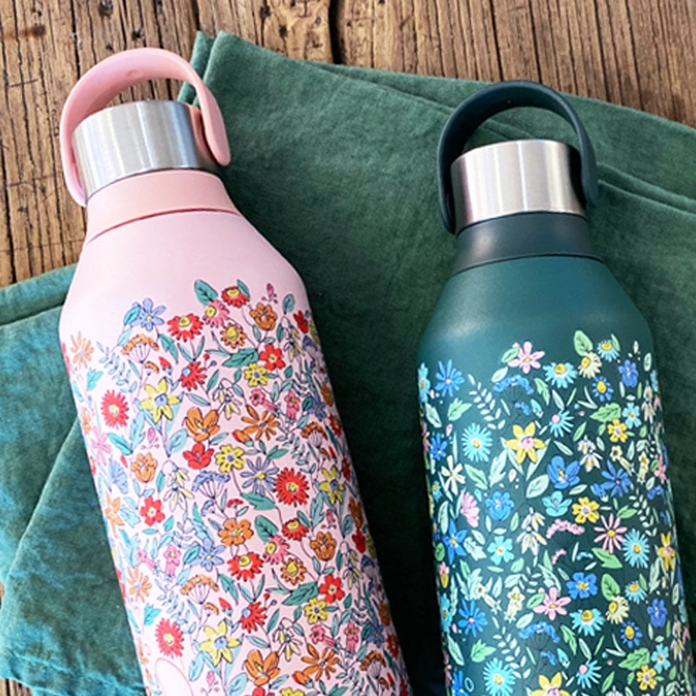 LIBERTY & CHILLY'S 花柄ピンク水筒 ステンレスボトル Chilly's Bottles Liberty Summer Sprigs Blush Pink 500ml Drinking