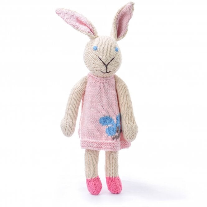 Chunki Chilli Rabbit in Pink Flower Dress Organic Cotton Soft Toy