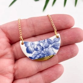 Blue China with Gold Tip U-Shaped Necklace
