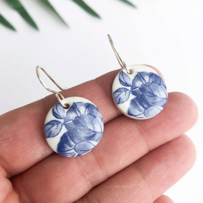 Clay Blanca Small Blue China Round Drop Earrings