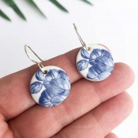 Small Blue China Round Drop Earrings