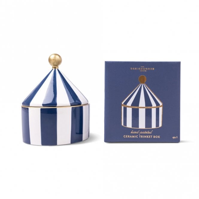 DesignWorks Ink Navy Stripe Ceramic Trinket Box