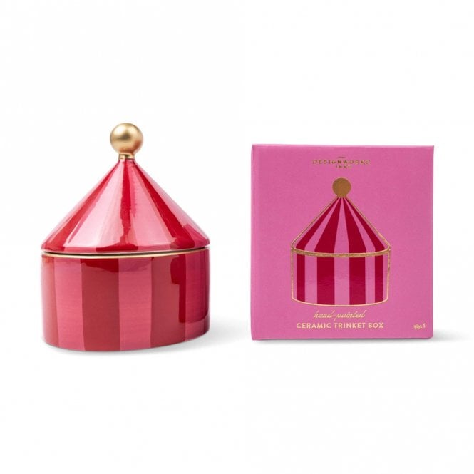 DesignWorks Ink Pink & Red Stripe Ceramic Trinket Box