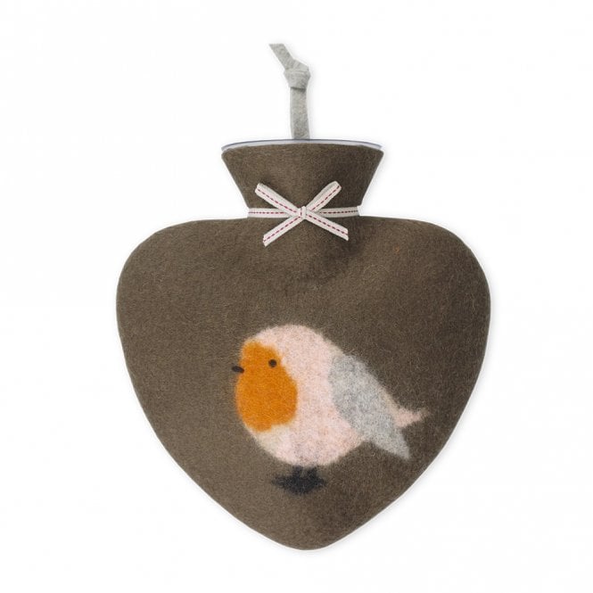 Dorothee Lehnen Beaver Brown Robin Heart Hot Water Bottle