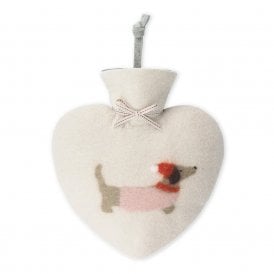 Cream Christmas Dachshund Heart Hot Water Bottle