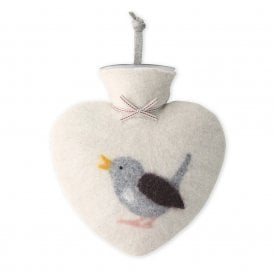 Cream Wren Heart Hot Water Bottle