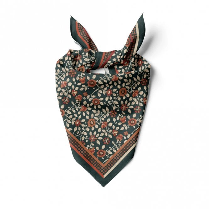 Dscarf Green & Orange Flowers Cotton Scarf