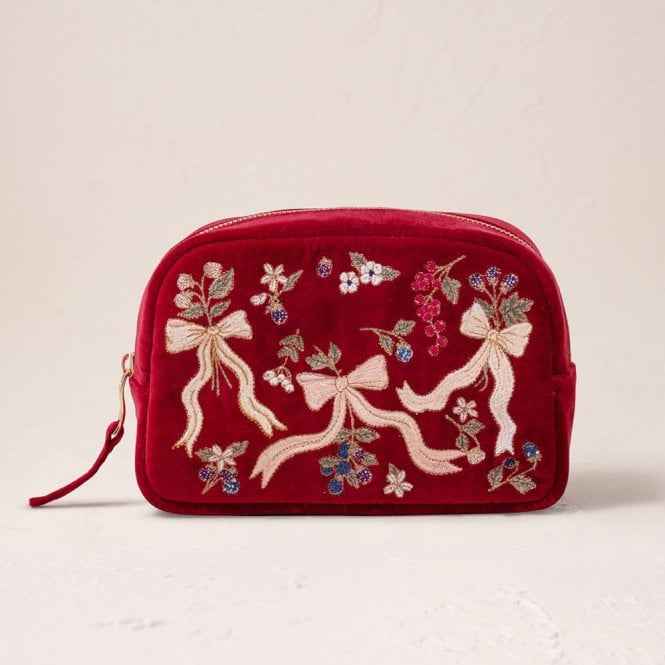 Elizabeth Scarlett Berries & Bows Velvet Makeup Bag - Rouge