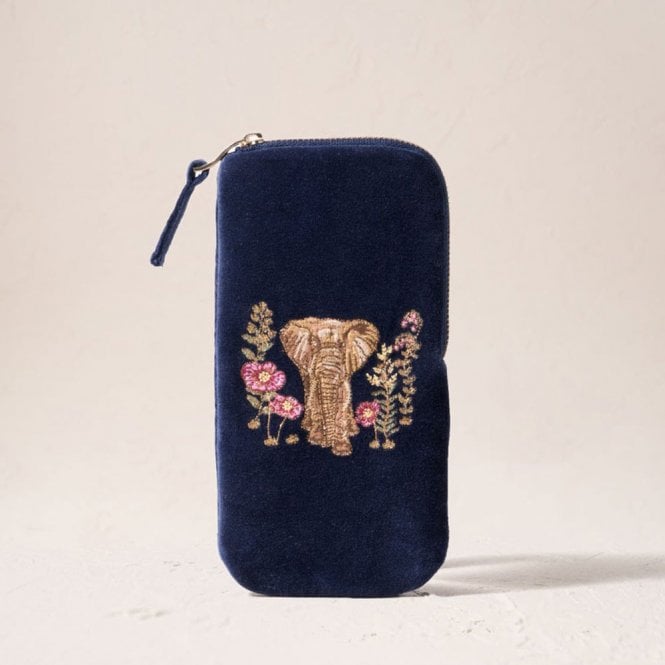 Elizabeth Scarlett Botanical Elephant Velvet Glasses Case - Navy Blue