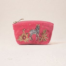 Botanical Zebra Velvet Coin Purse - Peony