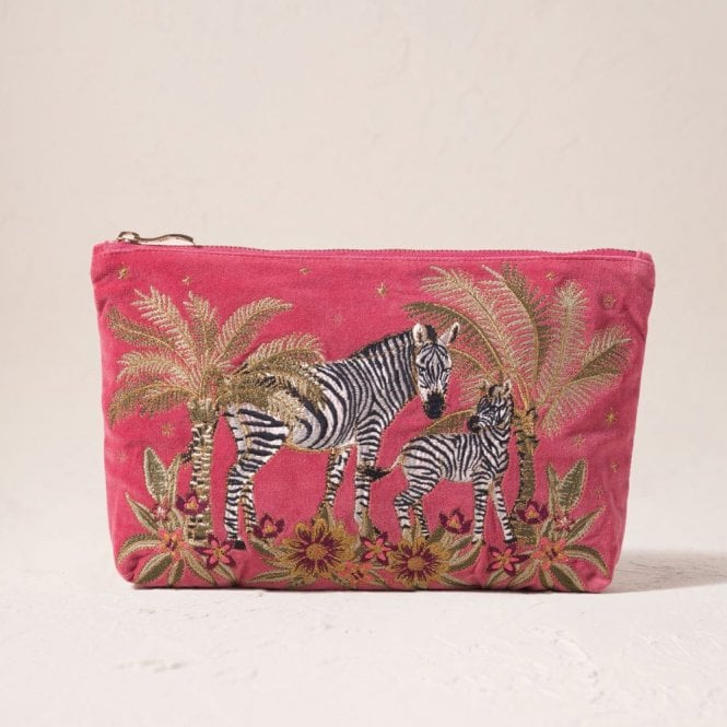 Elizabeth Scarlett Botanical Zebra Velvet Everyday Pouch - Peony