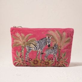 Botanical Zebra Velvet Everyday Pouch - Peony