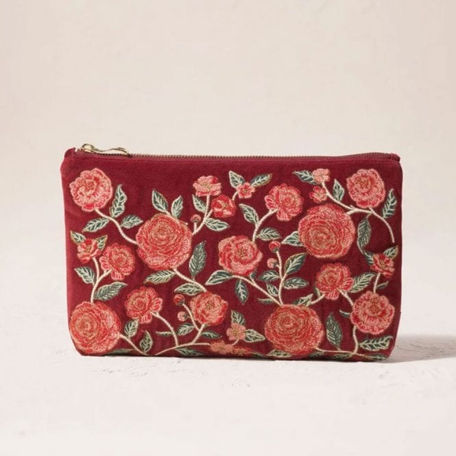 Elizabeth Scarlett Camellia Romance Velvet Everyday Pouch - Cranberry
