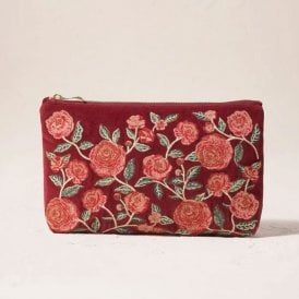 Camellia Romance Velvet Everyday Pouch - Cranberry
